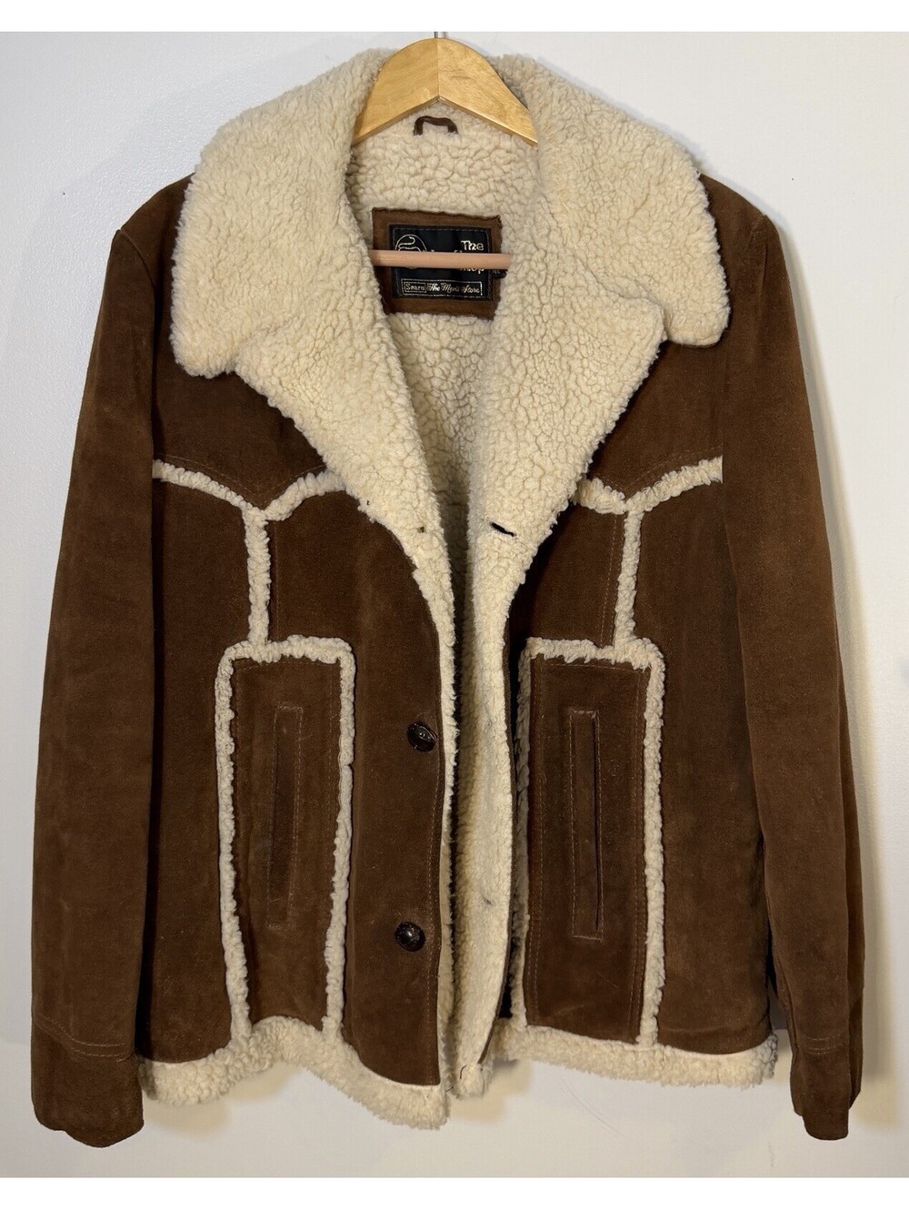 VTG 70s Sears The Leather Shop Suede Shearling Ranch Jacket Men 44R Brown GUC